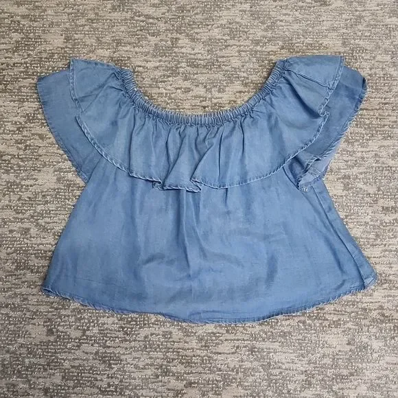Denim off the shoulder crop top - Picture 6 of 9